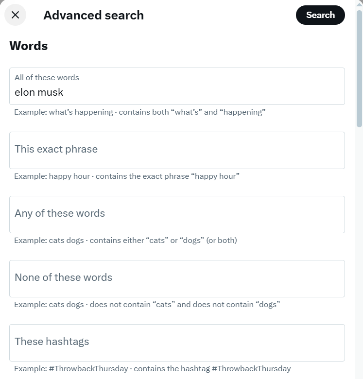 Search Twitter Advanced Query by Keywords and Hashtags